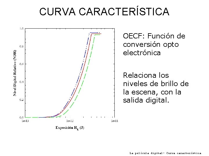 CURVA CARACTERÍSTICA OECF: Función de conversión opto electrónica Relaciona los niveles de brillo de
