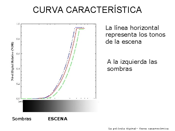 CURVA CARACTERÍSTICA La línea horizontal representa los tonos de la escena A la izquierda