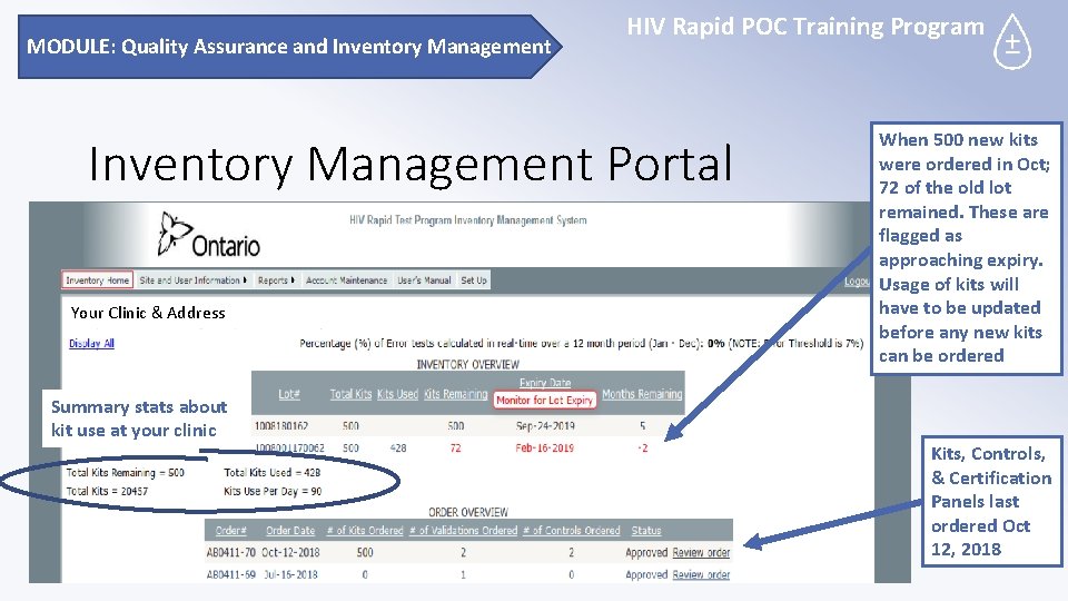 MODULE: Quality Assurance and Inventory Management HIV Rapid POC Training Program Inventory Management Portal