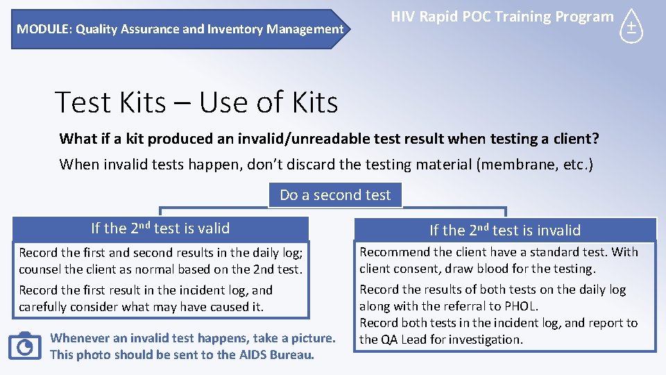 MODULE: Quality Assurance and Inventory Management HIV Rapid POC Training Program Test Kits –