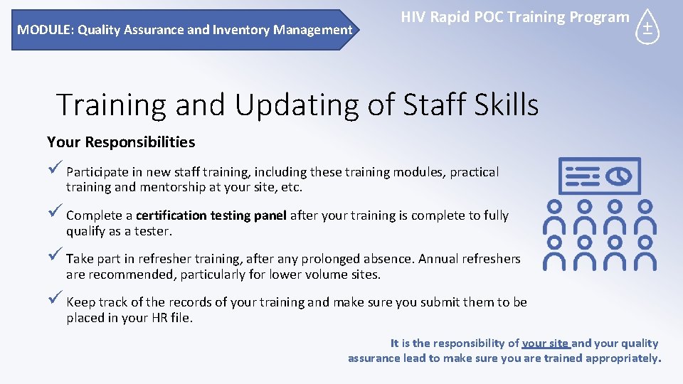 MODULE: Quality Assurance and Inventory Management HIV Rapid POC Training Program Training and Updating