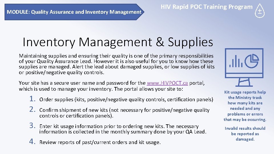 MODULE: Quality Assurance and Inventory Management HIV Rapid POC Training Program Inventory Management &