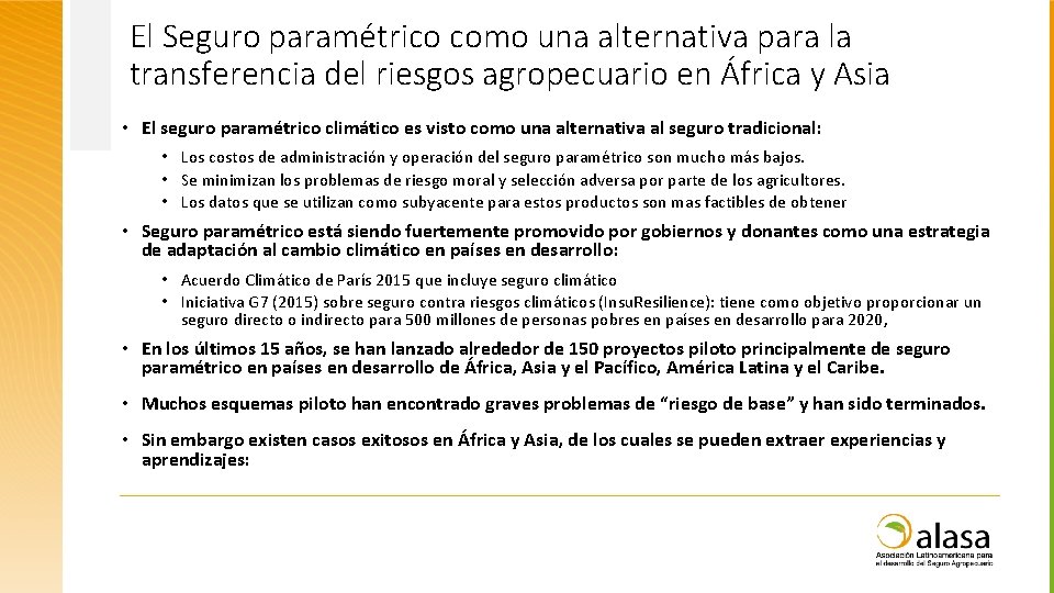 El Seguro paramétrico como una alternativa para la transferencia del riesgos agropecuario en África