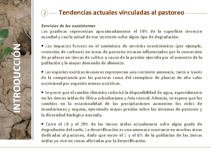 i Tendencias actuales vinculadas al pastoreo INTRODUCCIÓN Servicios de los ecosistemas Las praderas representan