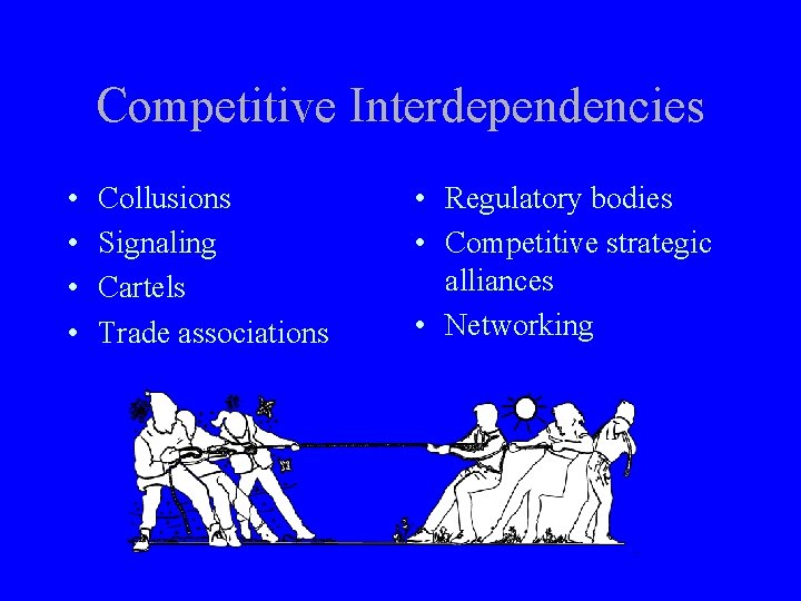 Competitive Interdependencies • • Collusions Signaling Cartels Trade associations • Regulatory bodies • Competitive