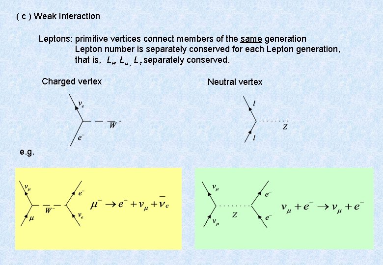 ( c ) Weak Interaction Leptons: primitive vertices connect members of the same generation