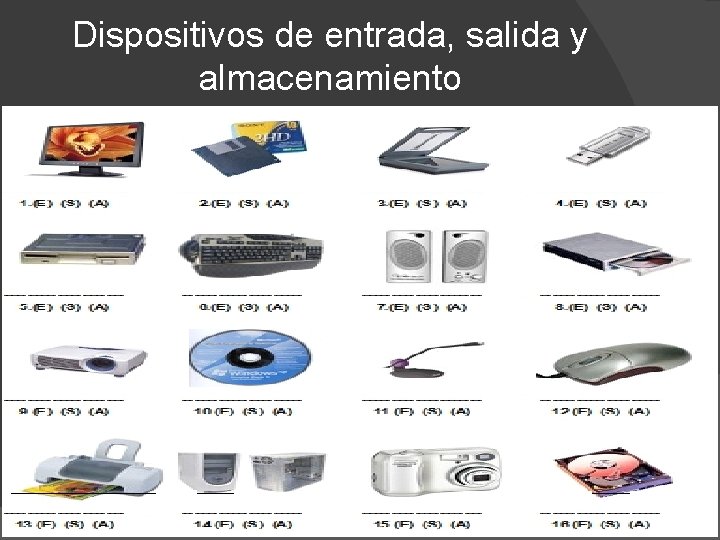 Dispositivos de entrada, salida y almacenamiento Dispositivos de entrada, salida y almacenamiento