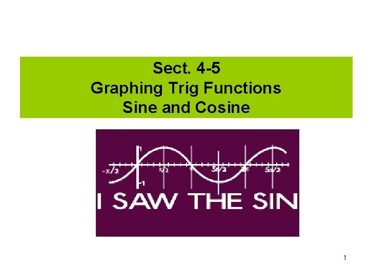 Sect. 4 -5 Graphing Trig Functions Sine and Cosine 1 