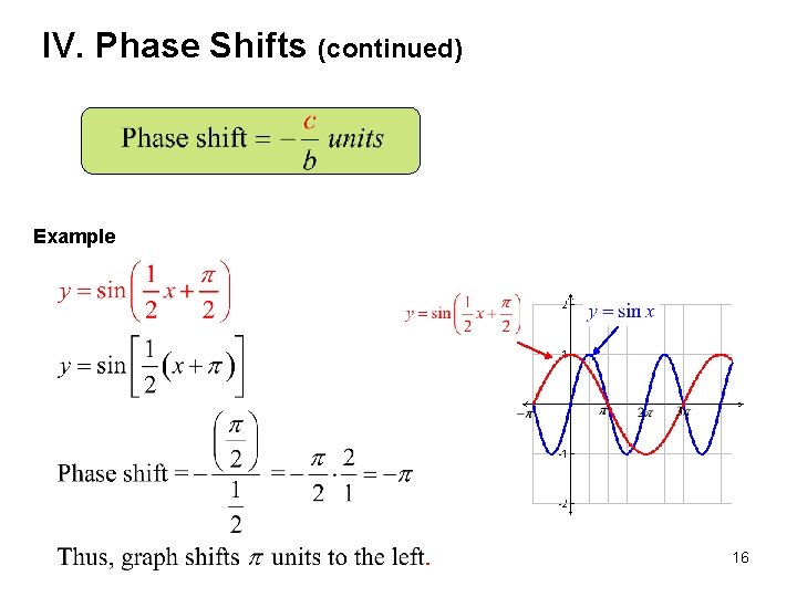 IV. Phase Shifts (continued) Example 16 