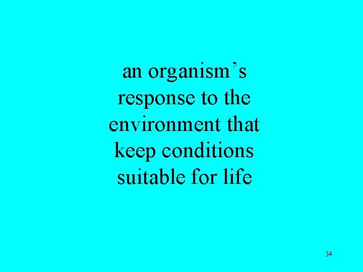 an organism’s response to the environment that keep conditions suitable for life 34 