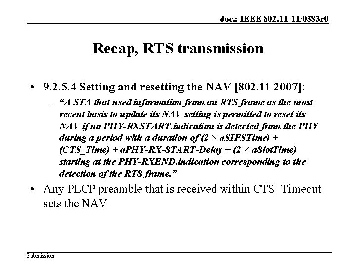 doc. : IEEE 802. 11 -11/0383 r 0 Recap, RTS transmission • 9. 2.