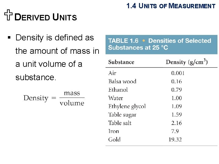 UDERIVED UNITS 1. 4 UNITS OF MEASUREMENT § Density is defined as the amount