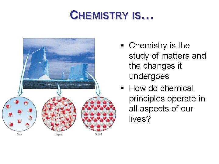 CHEMISTRY IS… § Chemistry is the study of matters and the changes it undergoes.