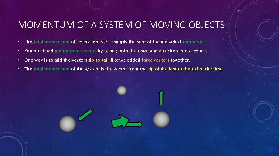MOMENTUM OF A SYSTEM OF MOVING OBJECTS • The total momentum of several objects