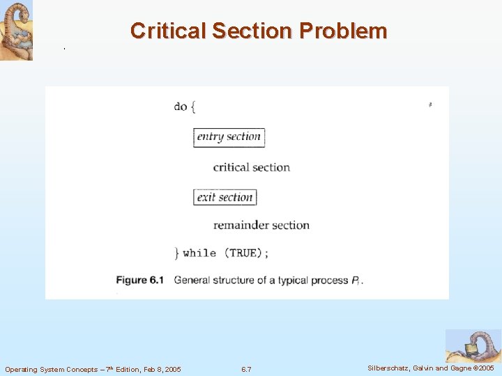 Critical Section Problem Operating System Concepts – 7 th Edition, Feb 8, 2005 6.