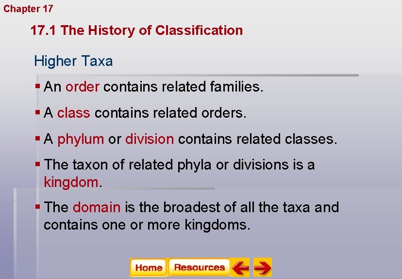 Chapter 17 Organizing Life’s Diversity 17. 1 The History of Classification Higher Taxa §