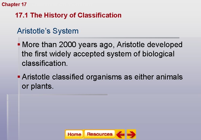 Chapter 17 Organizing Life’s Diversity 17. 1 The History of Classification Aristotle’s System §