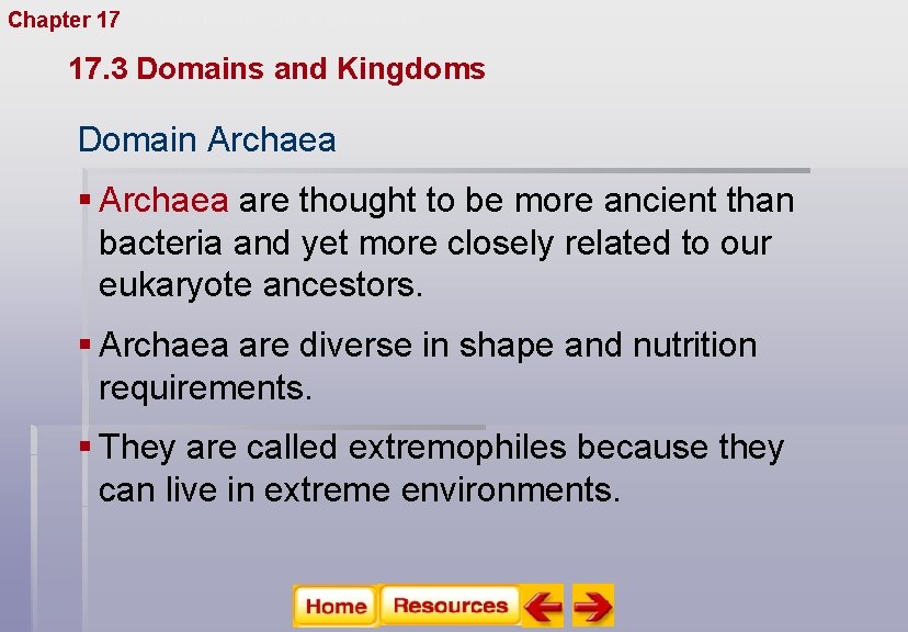 Chapter 17 Organizing Life’s Diversity 17. 3 Domains and Kingdoms Domain Archaea § Archaea