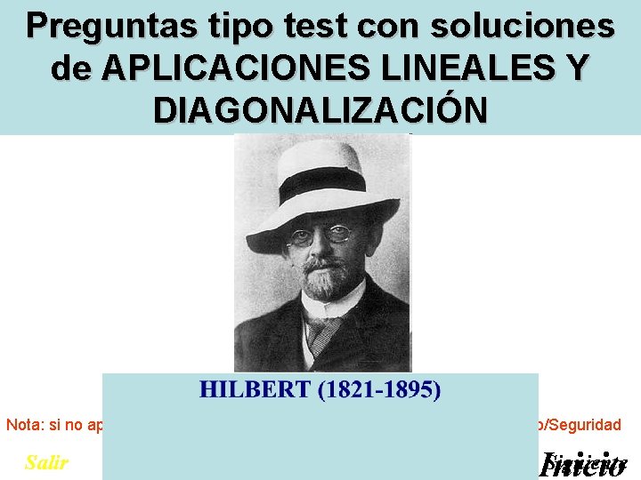 Aplicaciones lineales y diagonalización Preguntas tipo test con soluciones de APLICACIONES LINEALES Y DIAGONALIZACIÓN Aplicaciones lineales y diagonalización Preguntas tipo test con soluciones de APLICACIONES LINEALES Y DIAGONALIZACIÓN