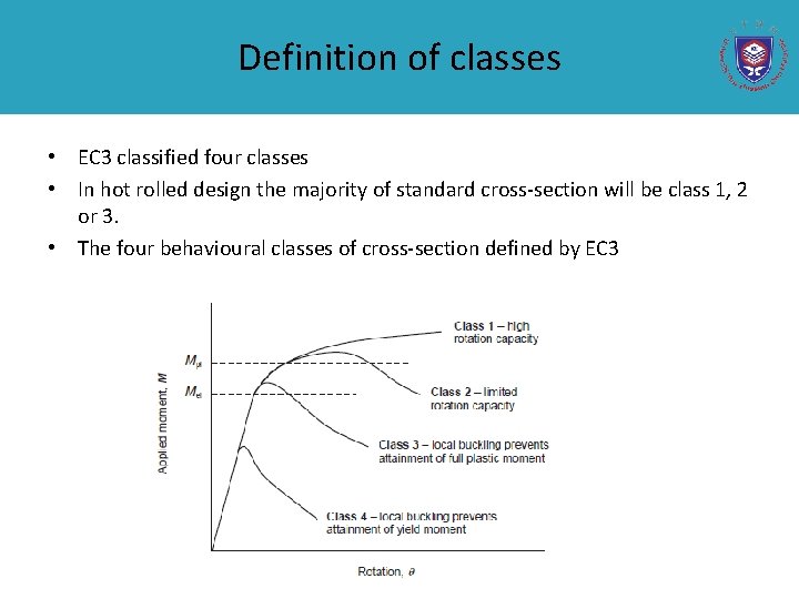 Definition of classes • EC 3 classified four classes • In hot rolled design