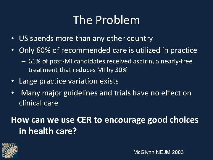 The Problem • US spends more than any other country • Only 60% of