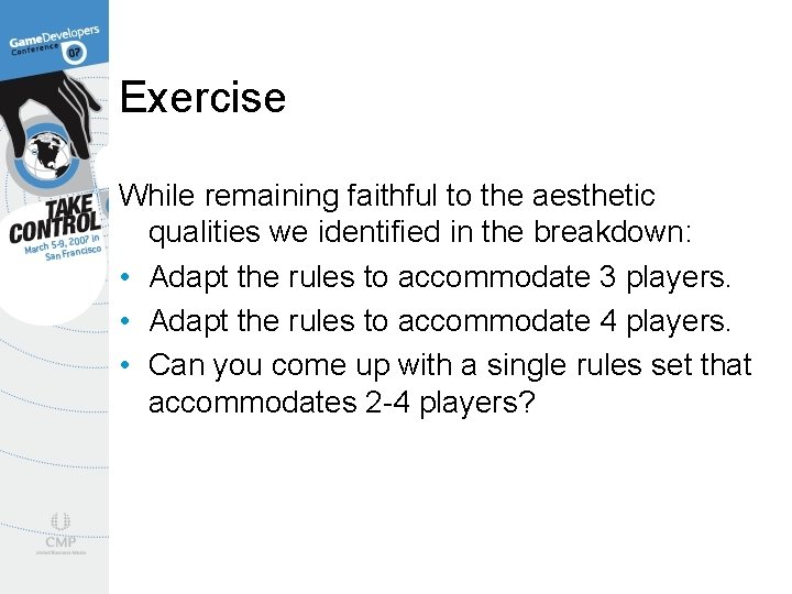 Exercise While remaining faithful to the aesthetic qualities we identified in the breakdown: •