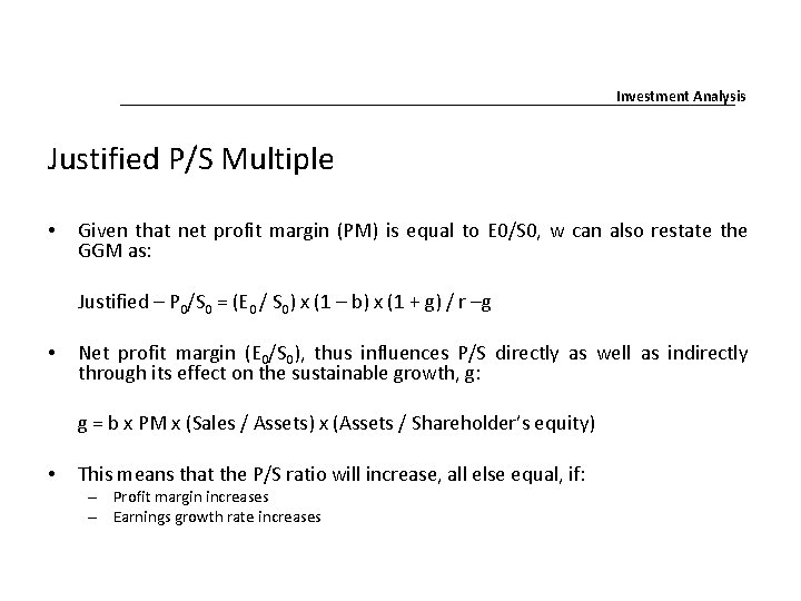 Investment Analysis Lecture 16 Market Based Valuation Justified