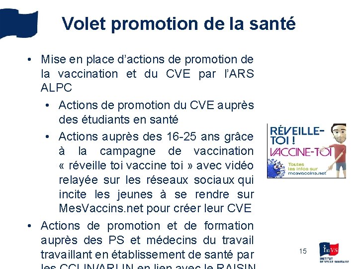 Volet promotion de la santé • Mise en place d’actions de promotion de la