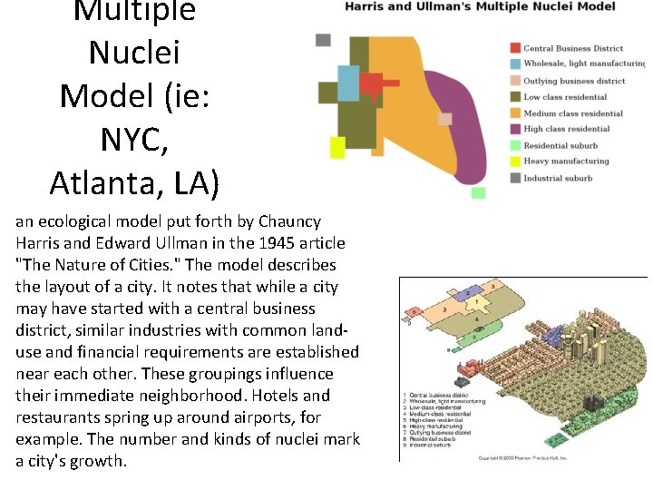 Multiple Nuclei Model (ie: NYC, Atlanta, LA) an ecological model put forth by Chauncy Multiple Nuclei Model (ie: NYC, Atlanta, LA) an ecological model put forth by Chauncy