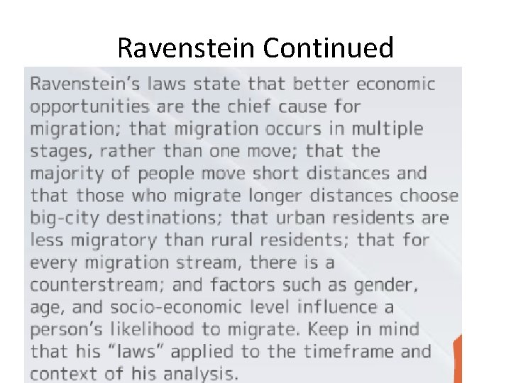 Ravenstein Continued Ravenstein Continued