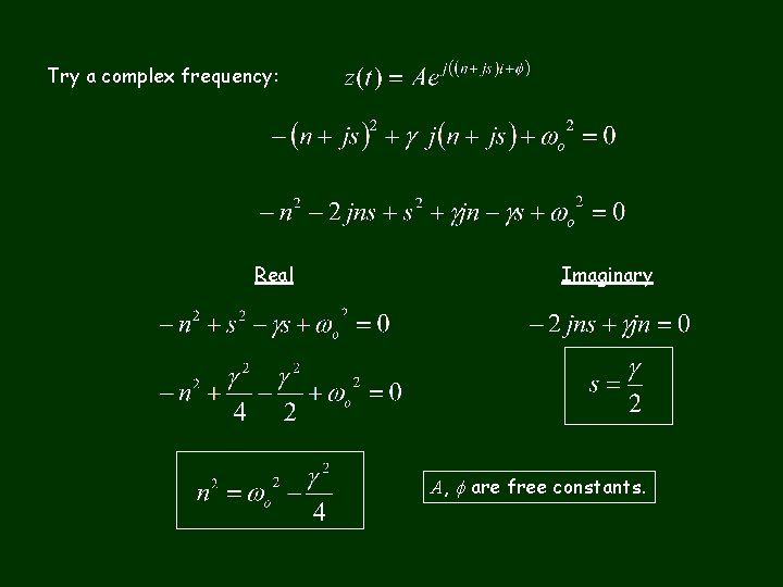 Try a complex frequency: Real Imaginary A, f are free constants. 