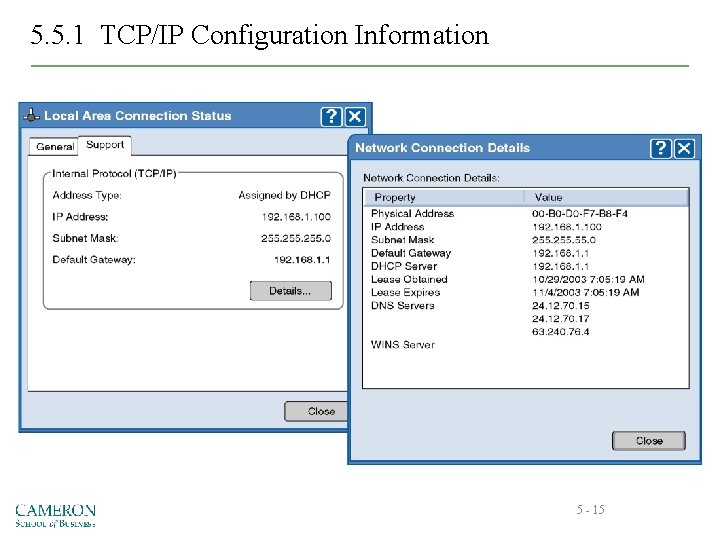 5. 5. 1 TCP/IP Configuration Information 5 - 15 