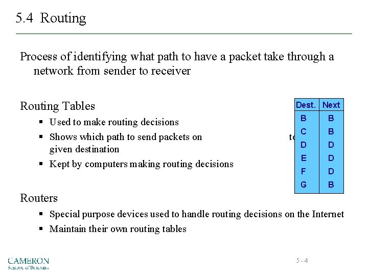 5. 4 Routing Process of identifying what path to have a packet take through