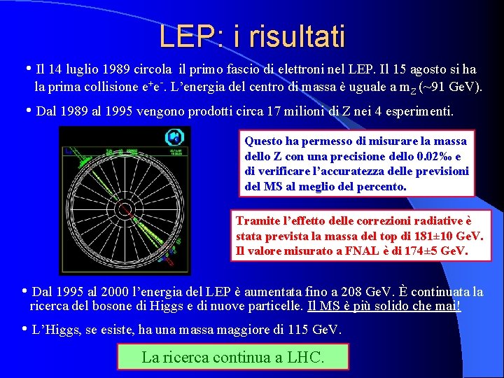 LEP: i risultati • Il 14 luglio 1989 circola il primo fascio di elettroni