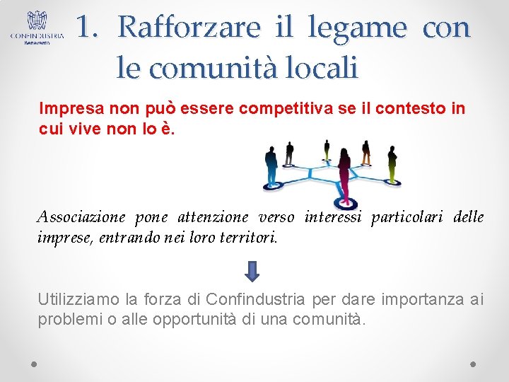 1. Rafforzare il legame con le comunità locali Impresa non può essere competitiva se