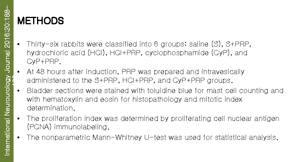 International Neurourology Journal 2016; 20: 188196 METHODS • Thirty-six rabbits were classified into 6