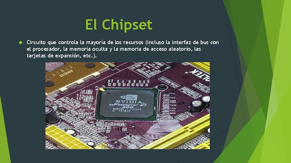 El Chipset Circuito que controla la mayoría de los recursos (incluso la interfaz de