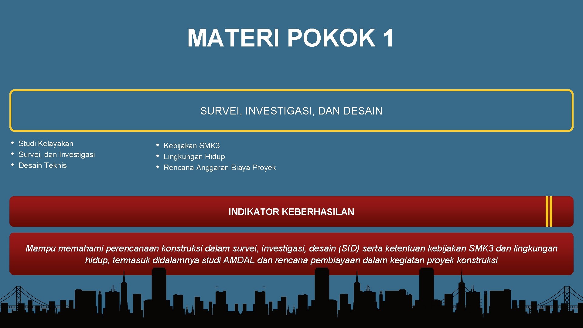 MATERI POKOK 1 SURVEI, INVESTIGASI, DAN DESAIN • • • Studi Kelayakan Survei, dan