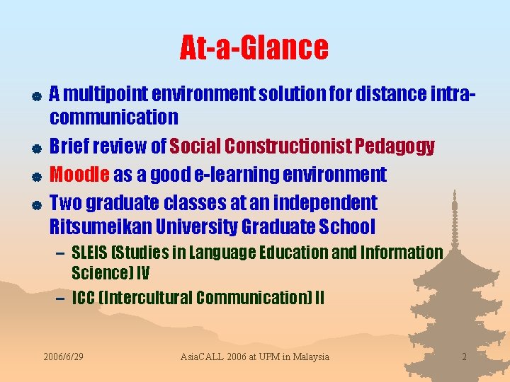 At-a-Glance | | A multipoint environment solution for distance intracommunication Brief review of Social