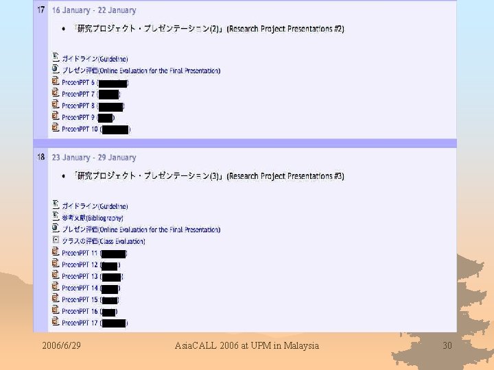 ICC 2 2006/6/29 Asia. CALL 2006 at UPM in Malaysia 30 