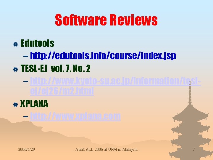 Software Reviews Edutools – http: //edutools. info/course/index. jsp | TESL-EJ vol. 7. No. 2