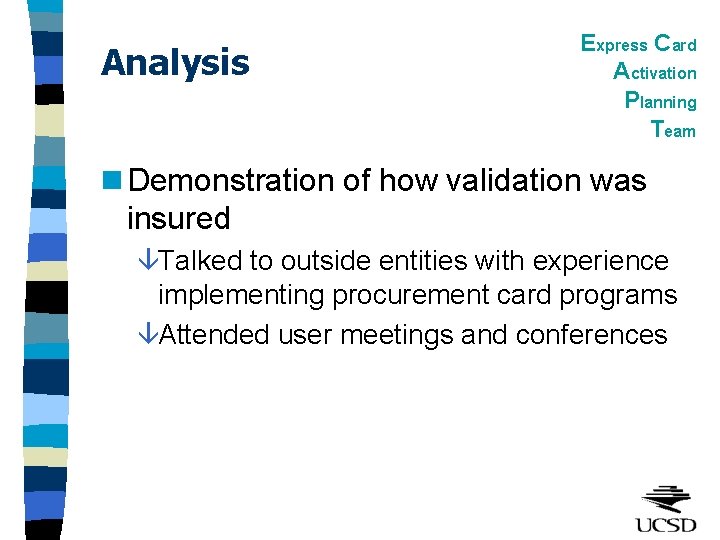 Analysis Express Card Activation Planning Team n Demonstration of how validation was insured âTalked