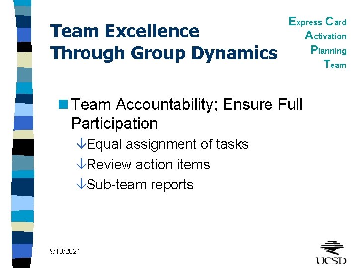 Team Excellence Through Group Dynamics Express Card Activation Planning Team n Team Accountability; Ensure