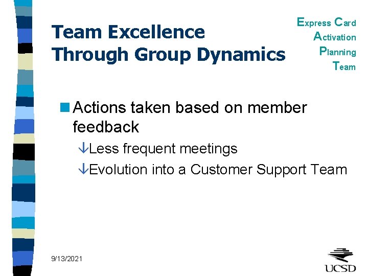 Team Excellence Through Group Dynamics Express Card Activation Planning Team n Actions taken based