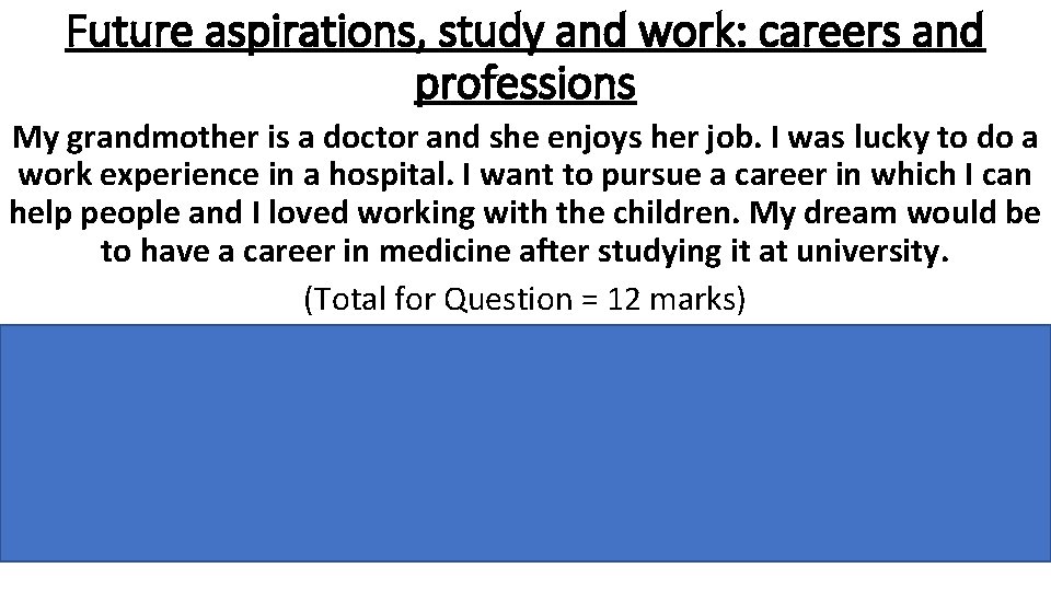 Future aspirations, study and work: careers and professions My grandmother is a doctor and