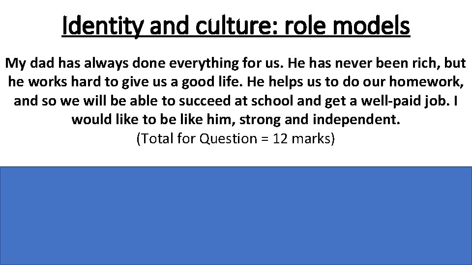 Identity and culture: role models My dad has always done everything for us. He