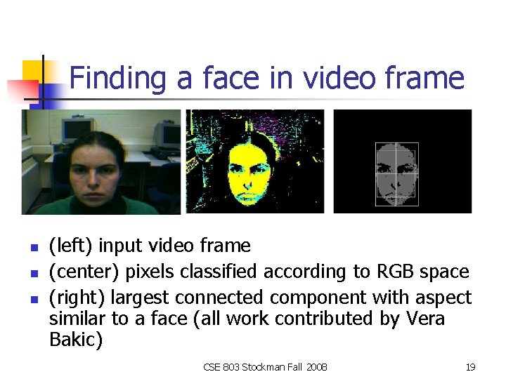 Finding a face in video frame n n n (left) input video frame (center)