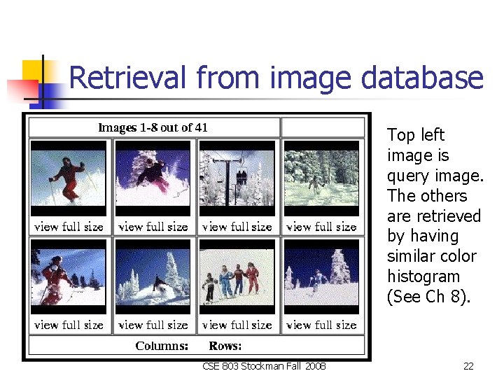 Retrieval from image database Top left image is query image. The others are retrieved