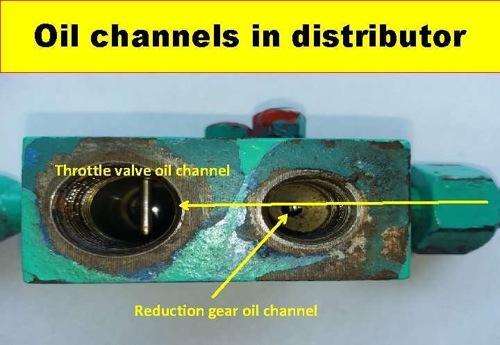 Oil channels in distributor Throttle valve oil channel Reduction gear oil channel Oil channels in distributor Throttle valve oil channel Reduction gear oil channel