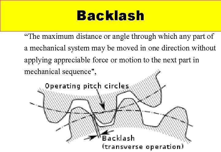 Backlash “The maximum distance or angle through which any part of a mechanical system